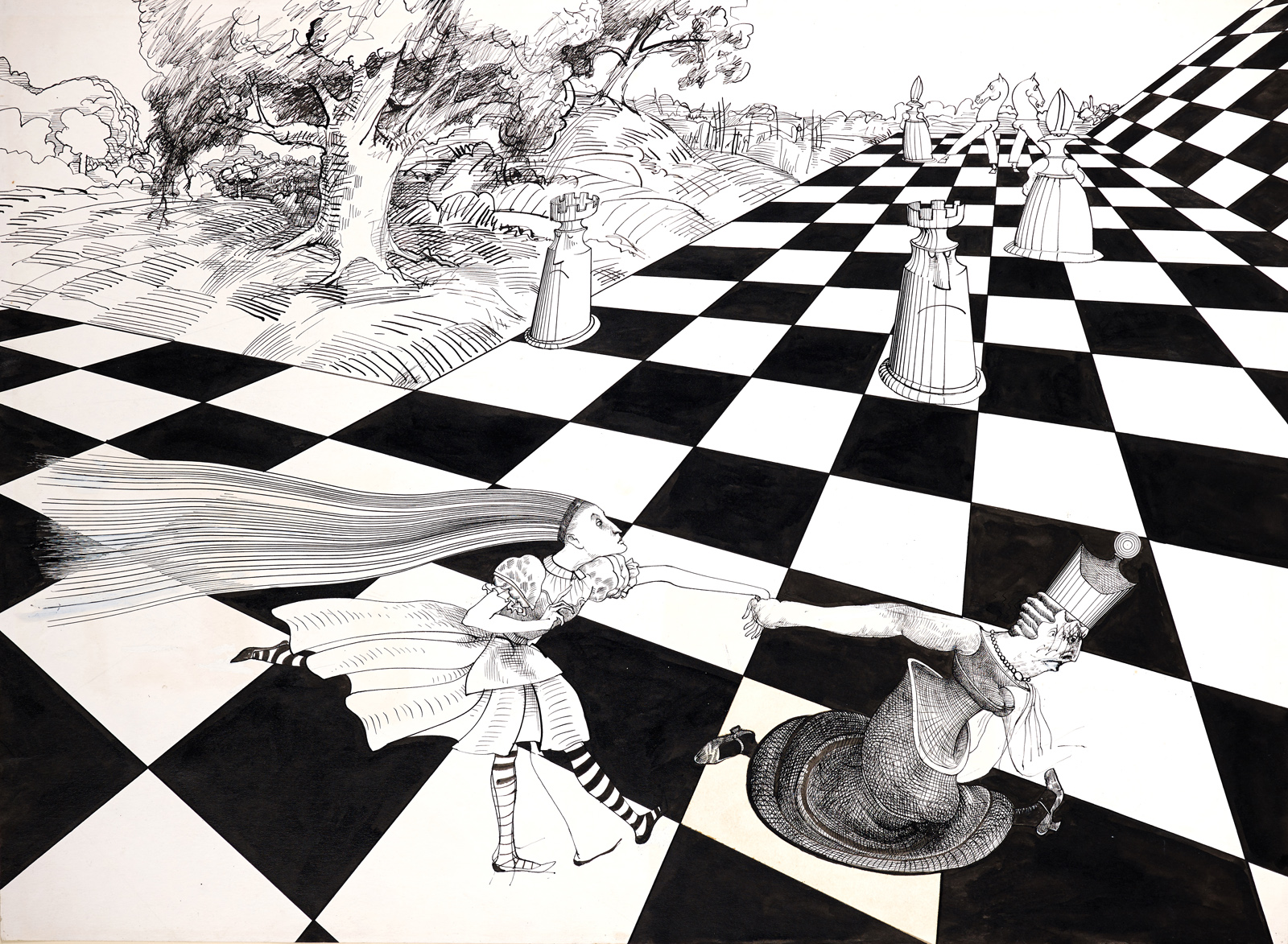 Alice Runs across the chess board in Through the Looking Glass